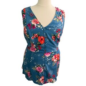 NWT Torrid Rayon Slub Button Mini Tank Dress 5/5X Plus Blue Floral Tie Back Boho